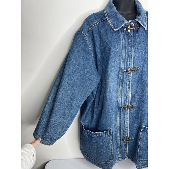 Vintage 90s Summit Hill Flannel Lined Denim Jacket Chore Barn Coat Woman’s 2XL - Picture 4 of 10